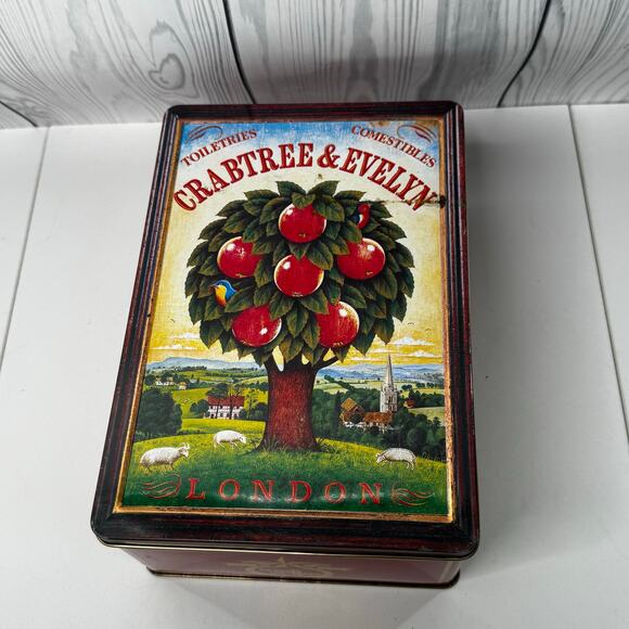 Crabtree & Evelyn London Collectible Hinged Tin Tree Fruit Cows 1985 10”x8” - Picture 1 of 7